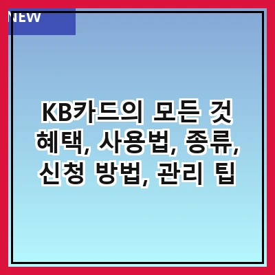 KB카드의 모든 것 혜택, 사용법, 종류, 신청 방법, 관리 팁