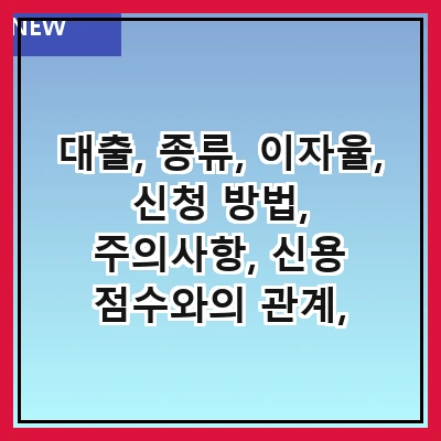 대출, 종류, 이자율, 신청 방법, 주의사항, 신용 점수와의 관계, 대출 상환 계획, 대출 관련 자주 묻는 질문