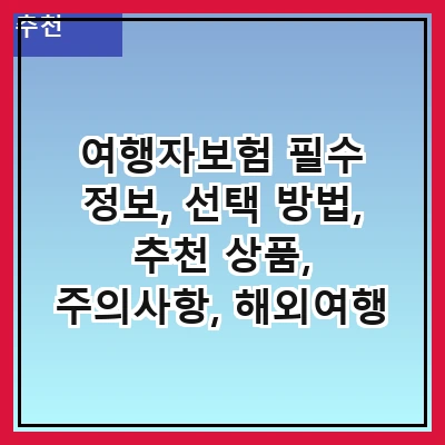 여행자보험 필수 정보, 선택 방법, 추천 상품, 주의사항, 해외여행 준비