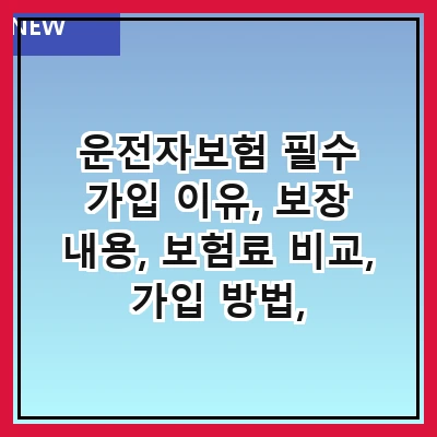 운전자보험 필수 가입 이유, 보장 내용, 보험료 비교, 가입 방법, 주의사항