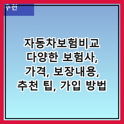 자동차보험비교 다양한 보험사, 가격, 보장내용, 추천 팁, 가입 방법